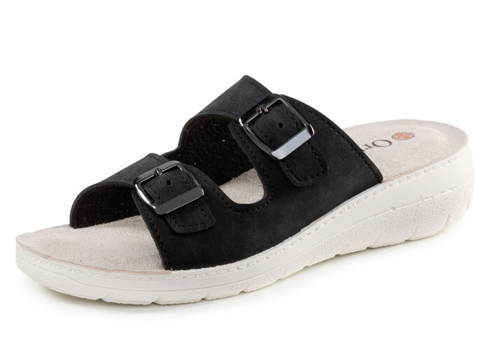 Zweierpack Pantoletten aus Nubuk- und Nappasynthetik 1X SCHWARZ, 1X WEISS