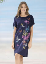 Kleid mit platziertem Druckdessin und raffbaren Ärmeln 