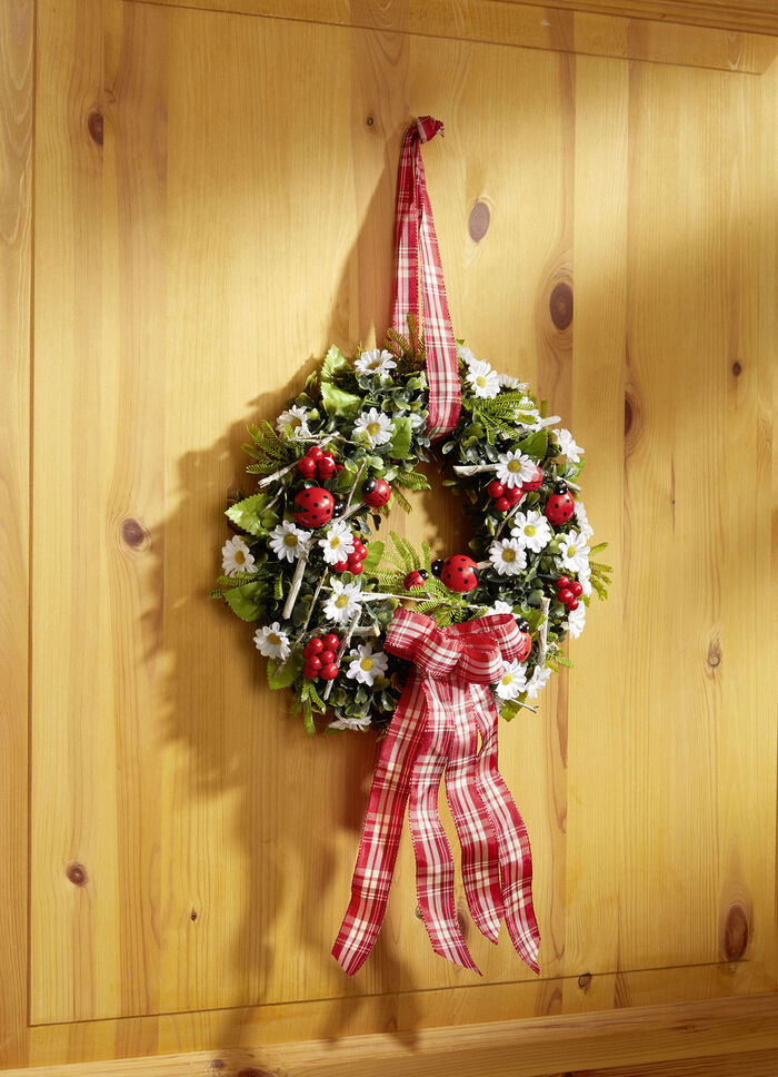 Wandkranz mit kleinen Marienk&auml;fern aus Holz 
