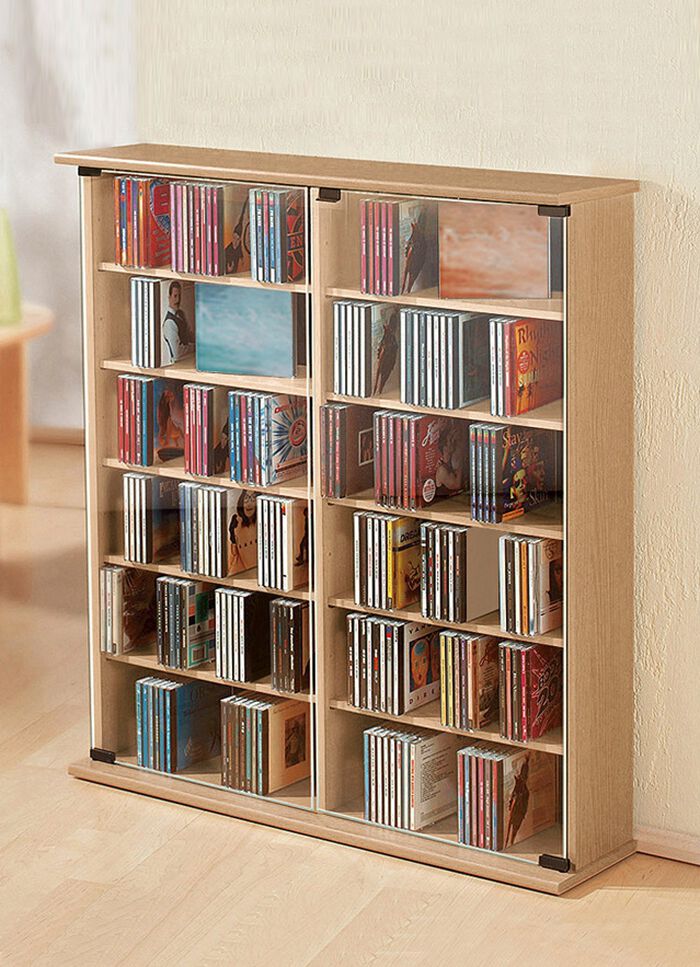 Vitrinen mit ESG-Sicherheitsglas für 300 CDs BUCHE