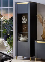 Vitrine mit LED-Beleuchtung und Softclose SCHWARZ-GOLD