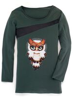 Shirt mit schwarzem Nappaleder-Imitat-Einsatz in 2 Farben OLIV