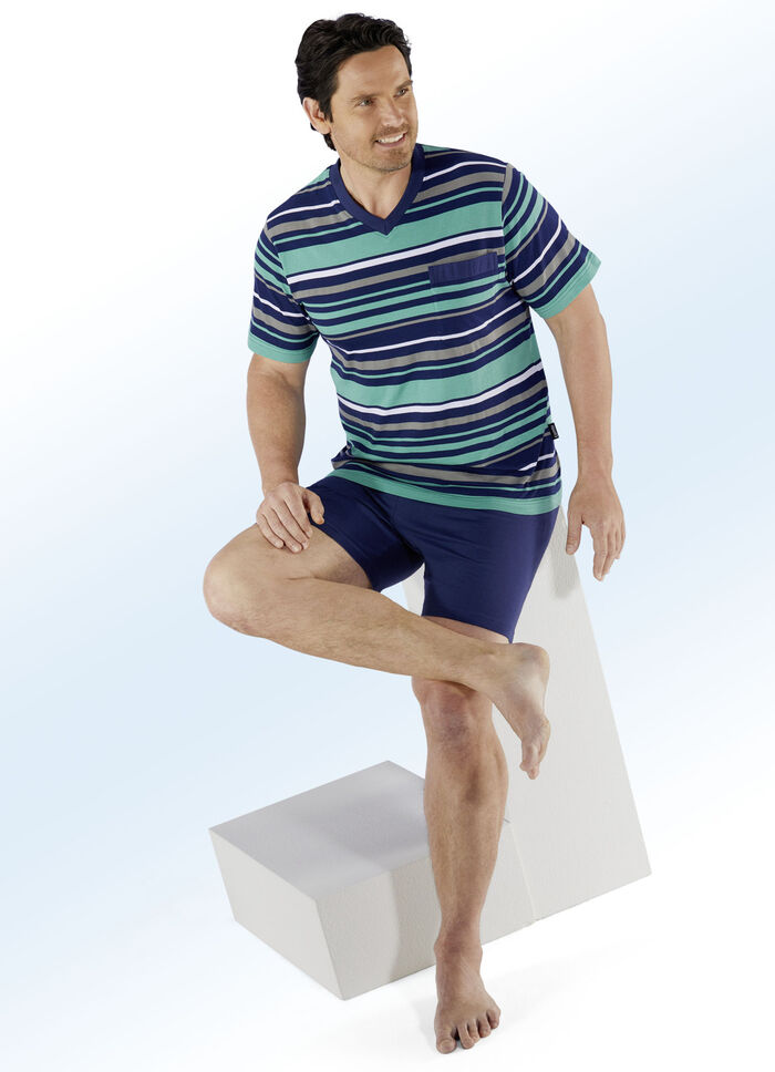 Zweierpack Shortys mit V-Ausschnitt und garngefärbtem Ringeldessin 