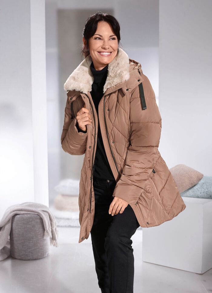 Jacke mit Kunstpelz-Besatz am Kragen 