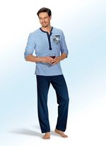 Zweierpack Schlafanz&uuml;ge mit langer Knopfleiste, garngef&auml;rbtem Ringeldessin und Druckmotiv 