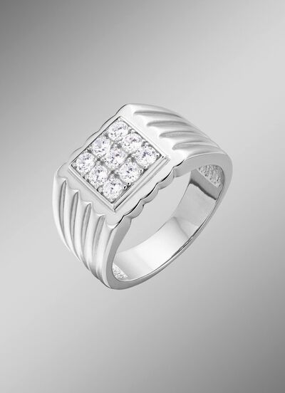 Markanter Herrenring mit synth. Zirkonia 