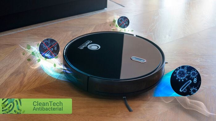 Saug- und Wischroboter mit integriertem Wasserreinigungssystem und Haustierb&uuml;rste 