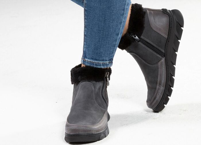 ELENA EDEN-Bootie mit schwarzem Pl&uuml;schkragen 