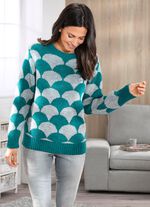 Pullover in flauschigem Jacquard-Dessin GRAU MELIERT-PETROL