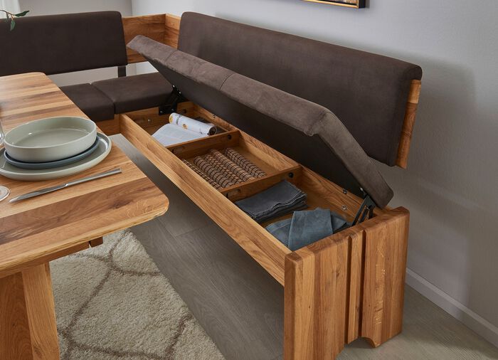 Eckbankgruppe mit Gestell aus massiver, ge&ouml;lter Eiche EICHE-DUNKELBRAUN