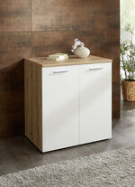 Kombifreundliche Kommodenserie mit metallfarbenen Kunststoffgriffen WEISS-ARTISAN EICHE