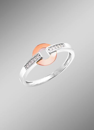 Moderner Damenring in Bicolor mit 10 Brillanten 