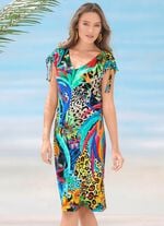 Laurina Kleid mit farbbrillantem Druckdessin und raffbaren &Auml;rmeln 