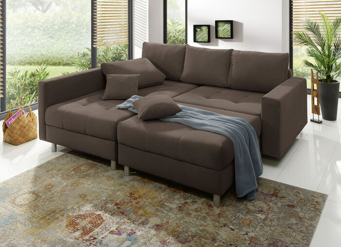 Polstermöbel mit Hocker und Kissen BRAUN