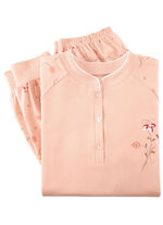 Schlafanzug, Langarm mit Knopfleiste und B&uuml;ndchen APRICOT