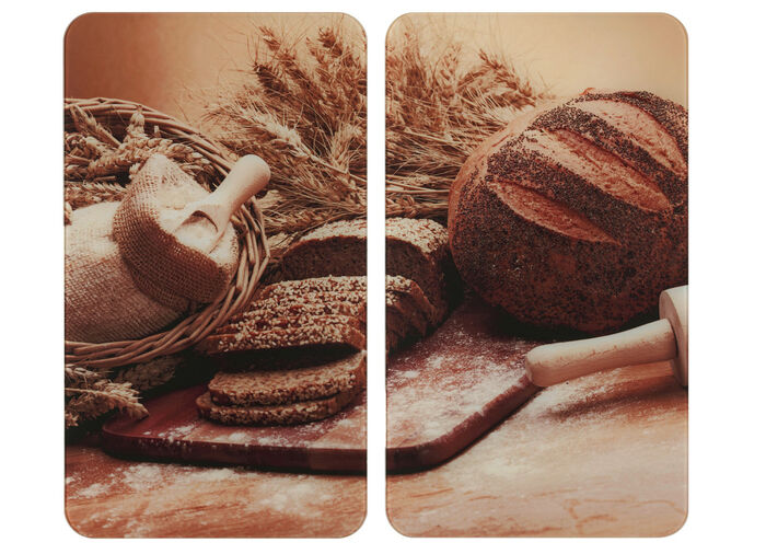 Herdabdeckplatten aus Glas, 2er-Set, Motiv Brot 