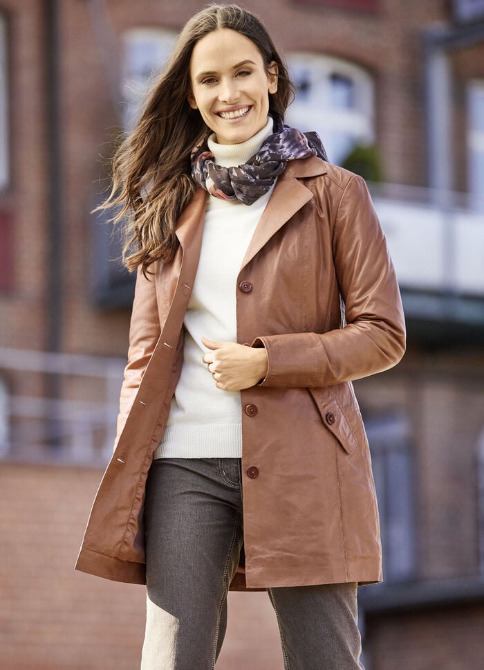 Lederkurzmantel mit Reverskragen 