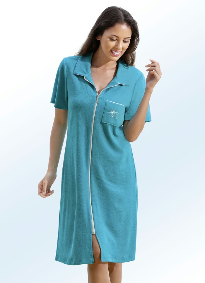 Frottier-Kleid mit durchgehendem Reißverschluss TÜRKISGRÜN