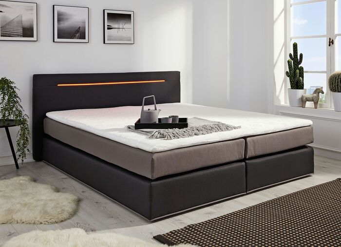 Boxspringbett mit Topper und LED-Beleuchtung ANTHRAZIT-TAUPE