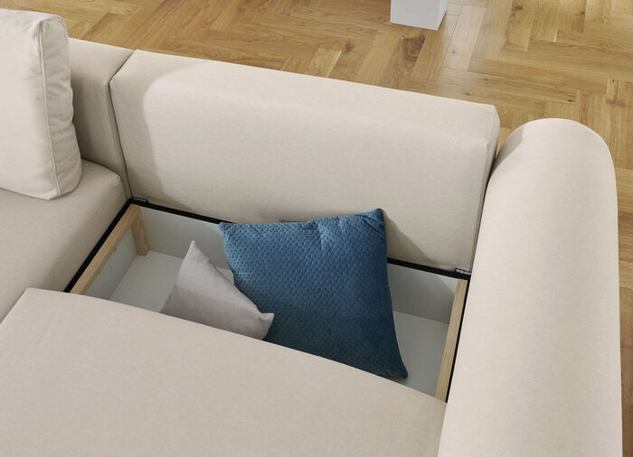 Polsterecke mit Bettfunktion und Dekokissen CREME