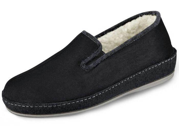 Gef&uuml;tterte Herren-Hausschuhe, mit Schurwolle SCHWARZ