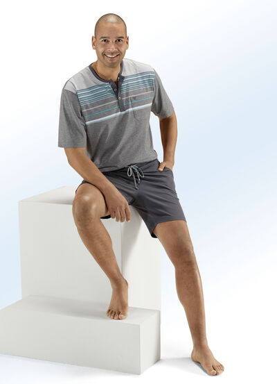 Hajo Klima Komfort Shorty mit Knopfleiste und garngefärbtem Ringel 