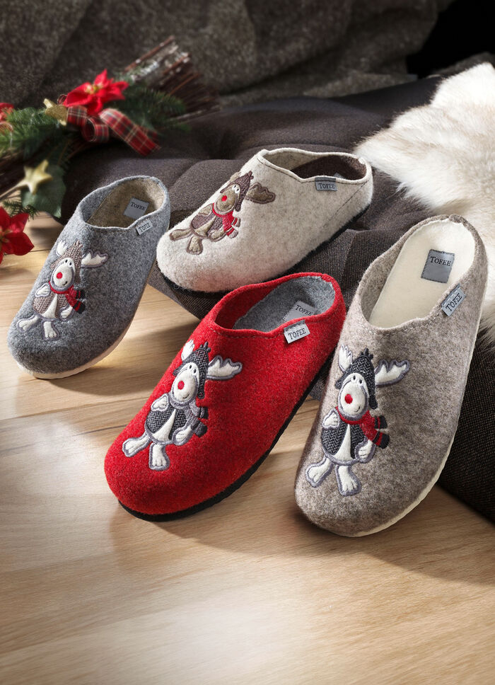 Flauschig warmer Hausschuh aus Wollfilz 