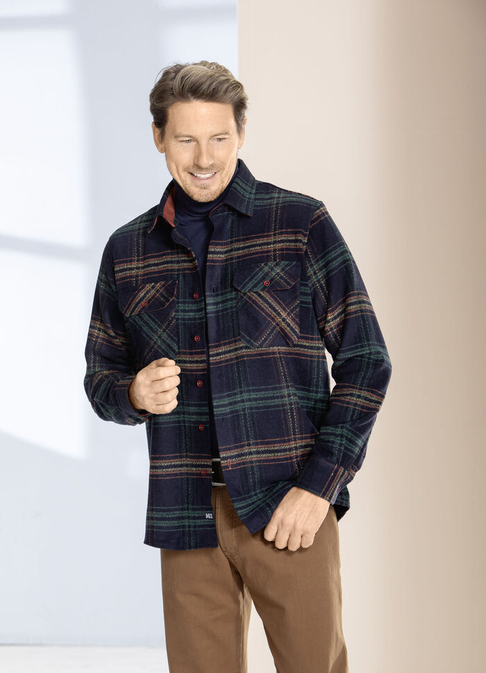 Kariertes Overshirt von "Milano Italy" MARINE-GRÜN-TERRAKOTTA