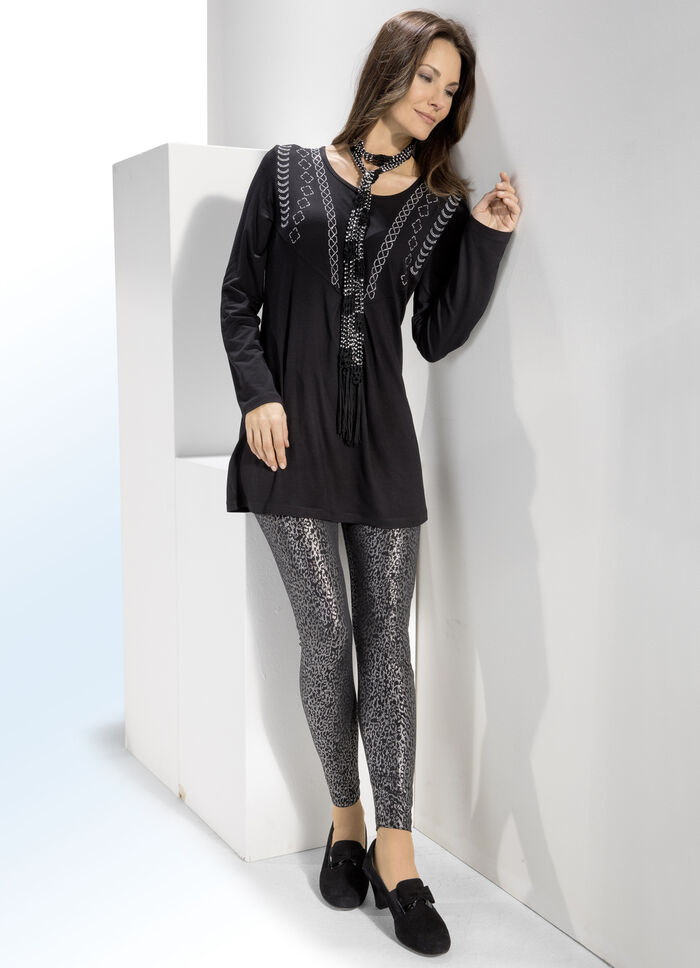 Edel, gl&auml;nzende Leggings SCHWARZ-SILBERFARBEN