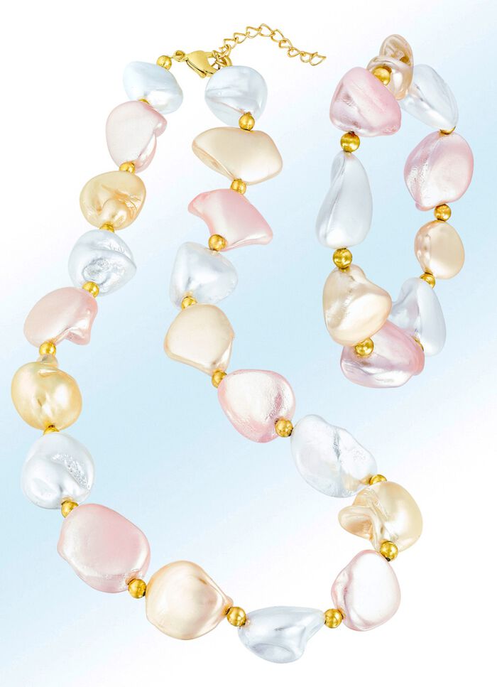 2-teiliges Schmuckset aus Muschelperle in ROS&Eacute;-WEI&szlig;-APRICOT