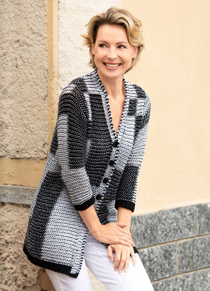 Strickjacke mit Strukturmuster SCHWARZ-ECRU
