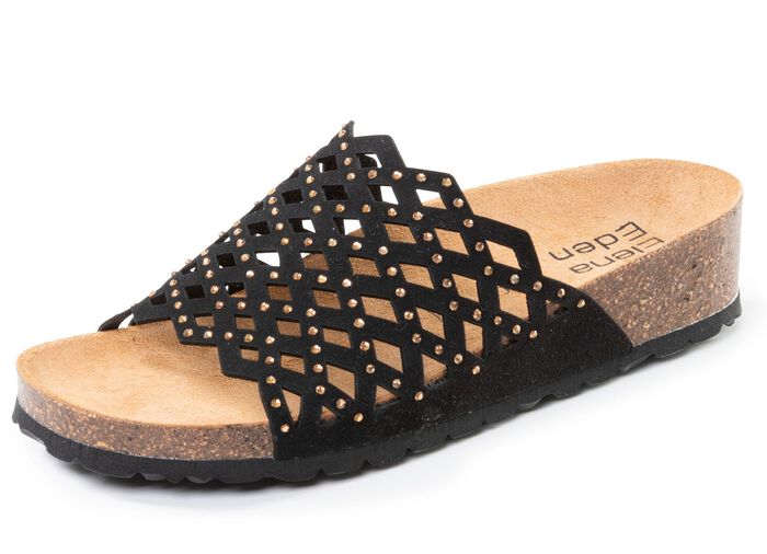 ELENA EDEN, leichte Damen-Pantoletten, Weite G, mit Lederfu&szlig;bett SCHWARZ