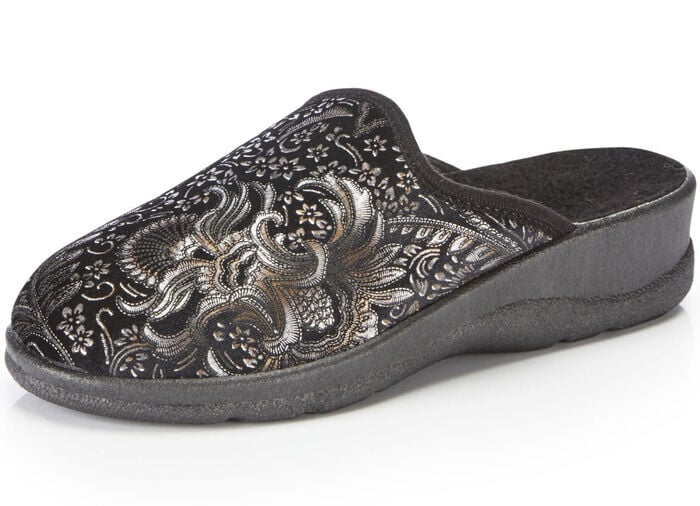Pantoffel mit floralem Muster SCHWARZ