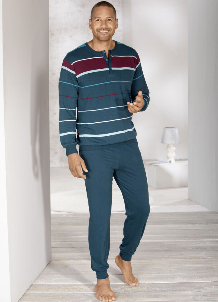 Schlafanzug mit Knopfleiste und B&uuml;ndchenabschl&uuml;ssen  