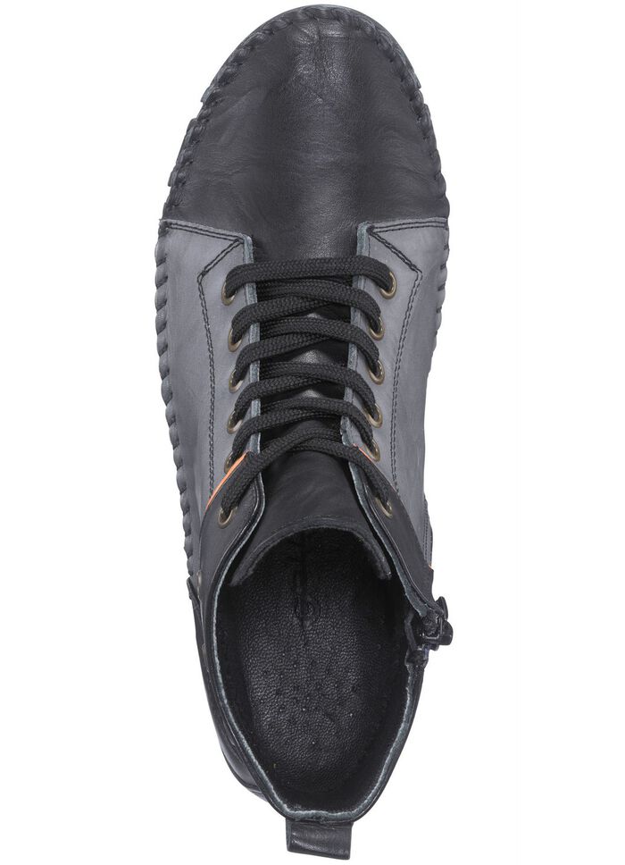 Gemini Mokassin-Schn&uuml;r-Bootie mit Knitter-Struktur SCHWARZ-GRAU