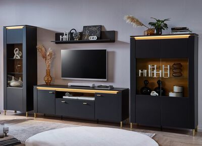 Wohnwand mit LED-Beleuchtung und Softclose 