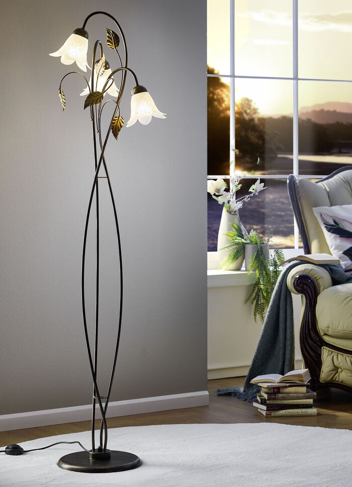 Stehleuchte aus Metall mit Glasschirmen SCHWARZ-GOLD