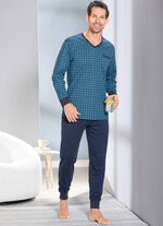 Schlafanzug mit V-Ausschnitt und B&uuml;ndchenabschl&uuml;ssen  