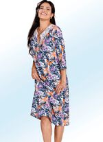 Zweierpack Nachthemden in Wadenl&auml;nge mit Knopfleiste, Stickereispritze sowie 3/4-langen &Auml;rmeln 