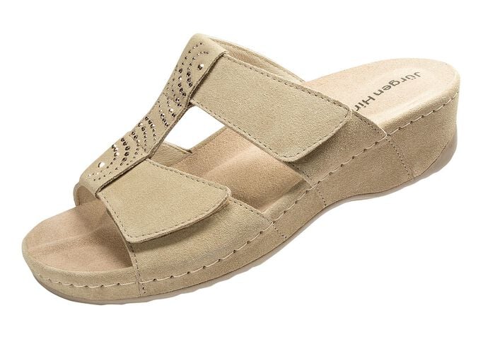 Klett-Pantolette aus echtem Leder BEIGE