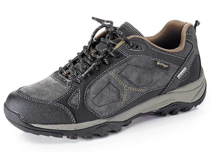 Atmungsaktive Herren-Schnürschuhe, mit herausnehmbarem Fußbett GRAU-SCHWARZ-COGNAC