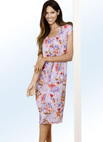 Zweierpack Nachthemden mit Raffungen, wadenlang, gebogten Abschl&uuml;ssen sowie kurzen &Auml;rmeln LILA/BUNT-LILA