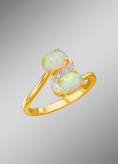 Damenring mit echten Opalen und Diamanten 
