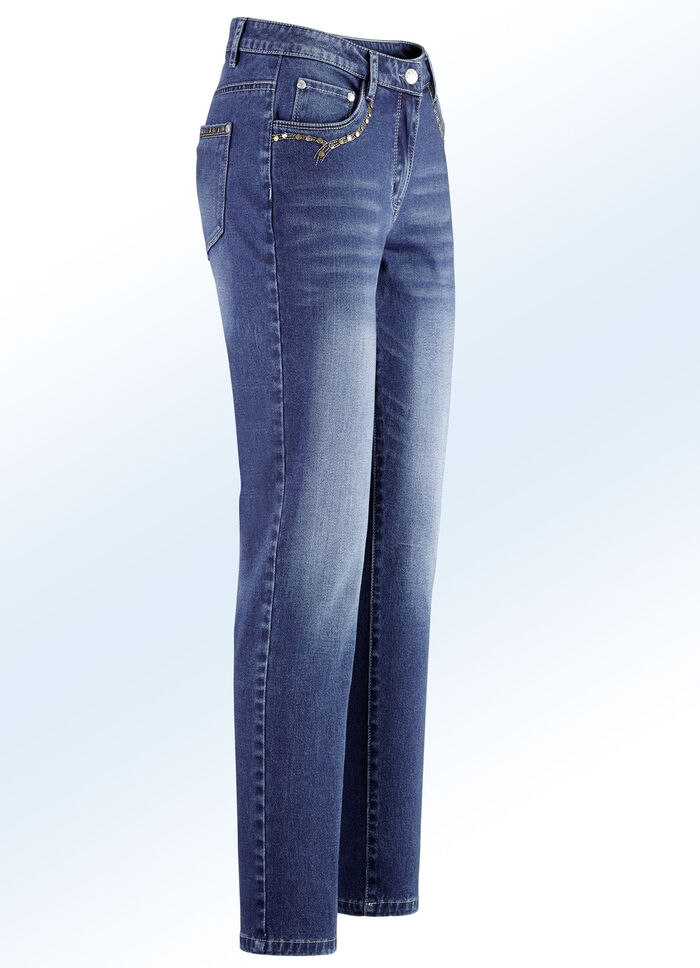 Jeans mit sch&ouml;nem Nietenbesatz JEANSBLAU
