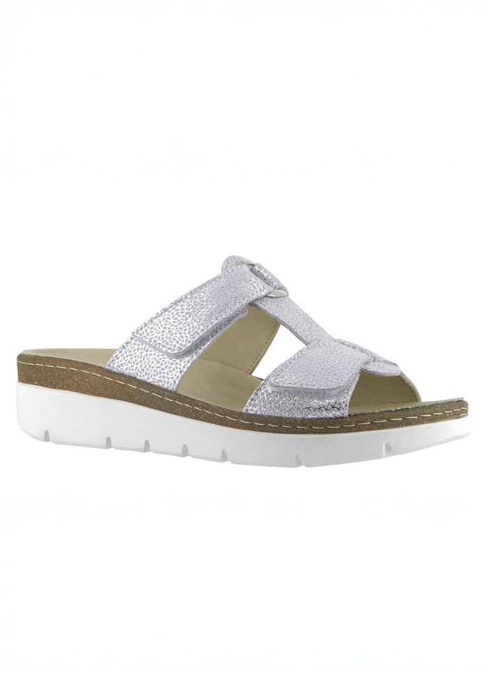 Klett-Pantolette "Cara" aus gepr&auml;gtem Echtleder 