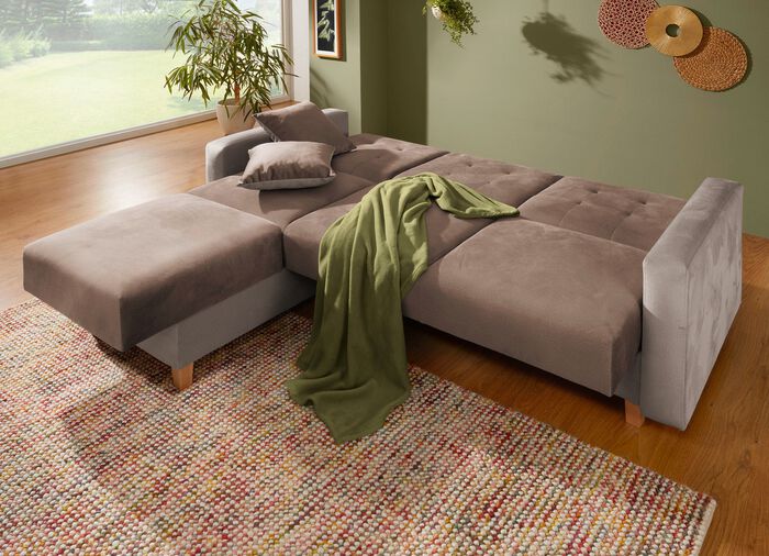 Gem&uuml;tliche Polsterecke mit Bettfunktion CREME-BEIGE