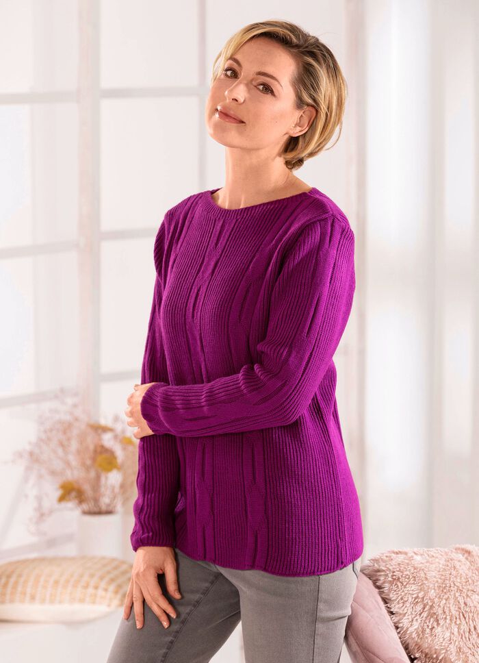 Pullover mit streckendem Längsmuster BEERE