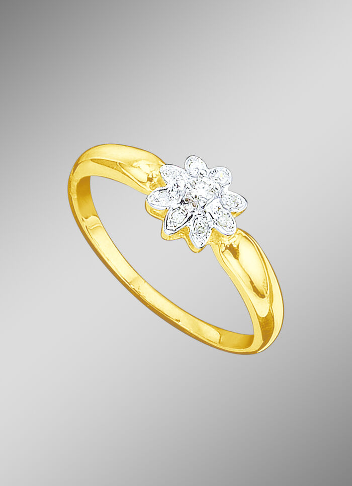 Damenring mit Brillant und Diamanten 