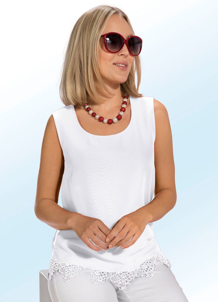 Top mit Spitzen-Besatz in 4 Farben WEISS