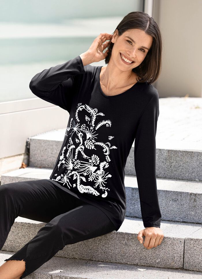 Shirt mit dekorativem Kontrast-Druck in 2 Farben SCHWARZ